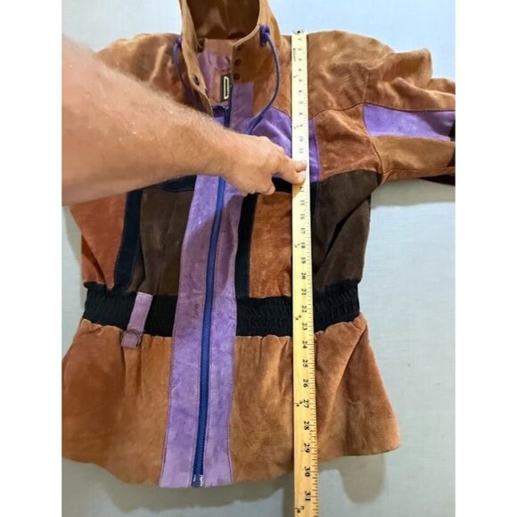 DON'T STOP Jacket Womens M Beige Colorblock Full Zip Long Sleeve Coat Ladies 90s - Picture 7 of 8